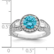 Sterling Silver Rhodium plated White & Aqua CZ Ring
