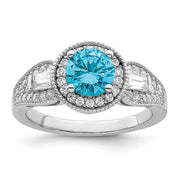 Sterling Silver Rhodium plated White & Aqua CZ Ring