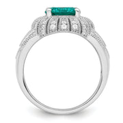 Sterling Silver Rhodium-plated Clear and Teal CZ Vintage Style Ring