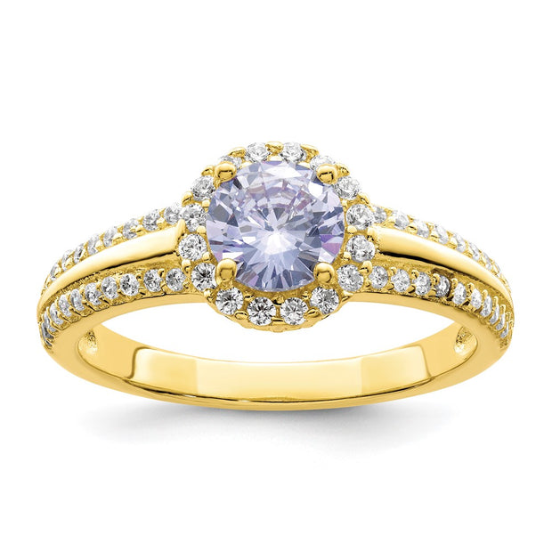 Sterling Silver Gold Tone Purple CZ Ring