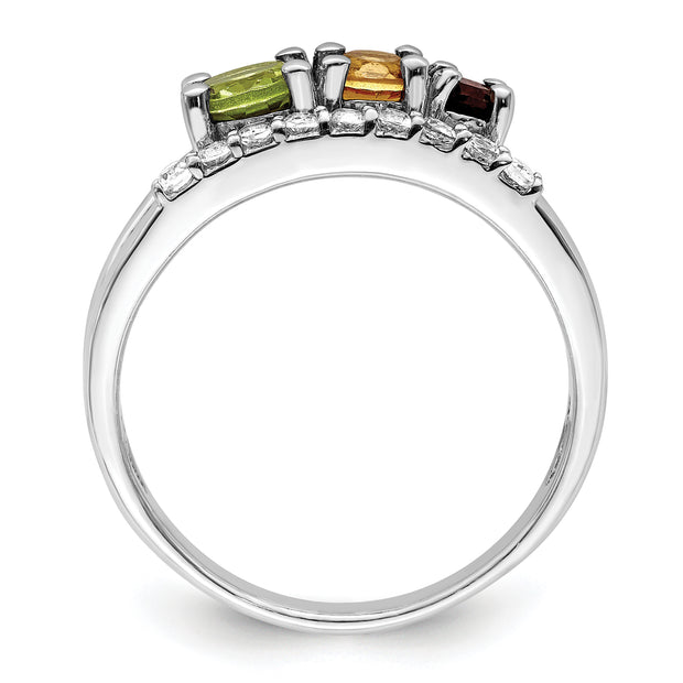 Sterling Silver RH-plated 1.02t.w. PE/CI/GA/WT Bypass Ring
