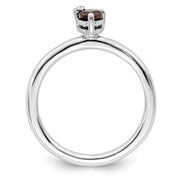 Sterling Silver Rhodium-plated Pear Smoky Quartz & White Topaz Ring