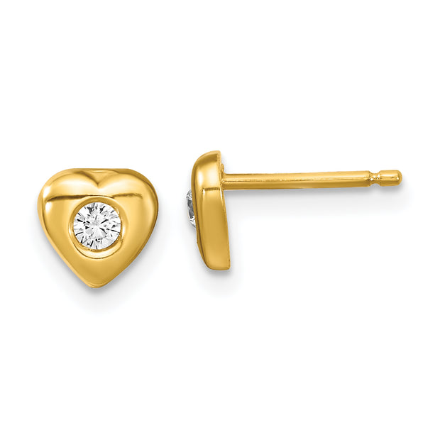 SS & Gold-tone CZ Heart Children's 14in Necklace & Post Earrings Set