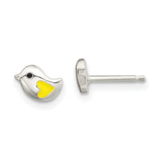 Sterling Silver Yellow Enamel Bird Children's Necklace & Post Earrings Set