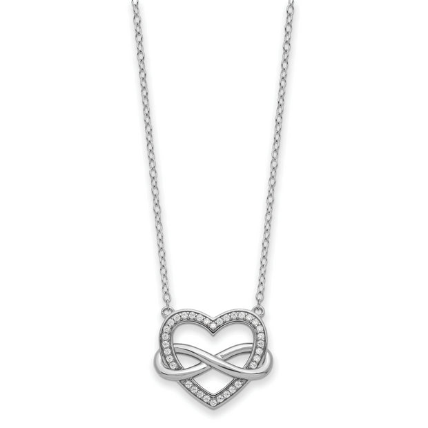 Sterling Silver Rhodium-plated CZ Friends are Forever Heart 18in Necklace