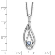 Sterling Silver RH-plated Mar CZ Always in Heart Birthstone 18in Necklace