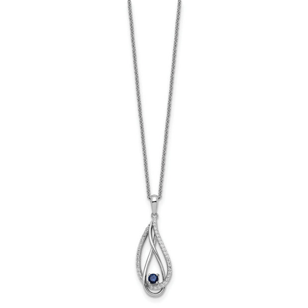 Sterling Silver RH-plated Sep CZ Always in Heart Birthstone 18in Necklace