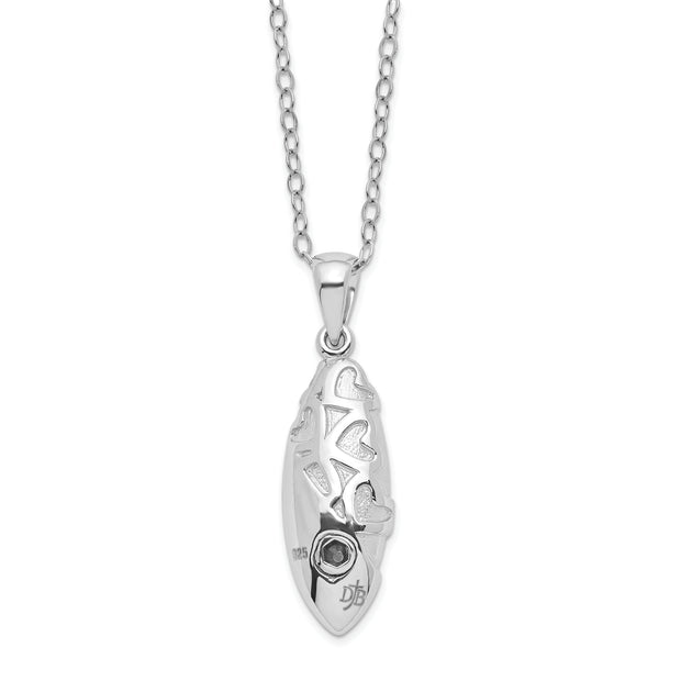 Sterling Silver Rhodium-plated Scrolled Hearts Ash Holder 18in Necklace