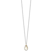 Sterling Silver Antiqued w/14k Accent Floral Oval Mother Of Pearl Necklace