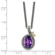 Sterling Silver Antiqued w/14k Braided Oval 2.09AM Amethyst Necklace