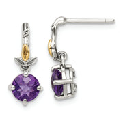 Sterling Silver Antiqued w/14k Leaf 1.20AM Amethyst Dangle Post Earrings