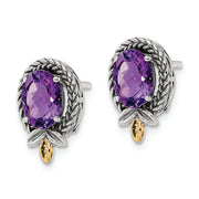 Sterling Silver Antiqued w/14k Braided Oval 2.09 Amethyst Post Earrings
