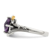 Sterling Silver w/14K Leaves Round 1.65AM Amethyst Ring