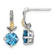 Sterling Silver Antiqued w/14k Leaf 1.75BT Lt Swiss Bl. Topaz Post Earrings