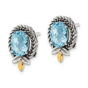 Sterling Silver w/14k Braided Oval 2.80BT Blue Topaz Post Earrings