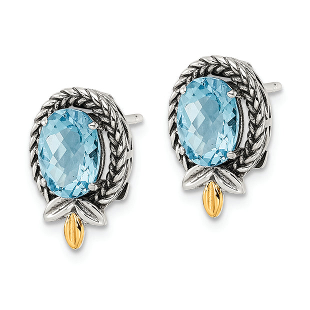 Sterling Silver w/14k Braided Oval 2.80BT Blue Topaz Post Earrings