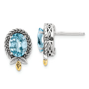 Sterling Silver w/14k Braided Oval 2.80BT Blue Topaz Post Earrings