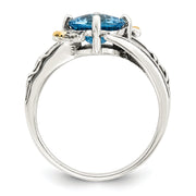 Sterling Silver w/14K Leaves Round 1.92BT LS Blue Topaz Ring