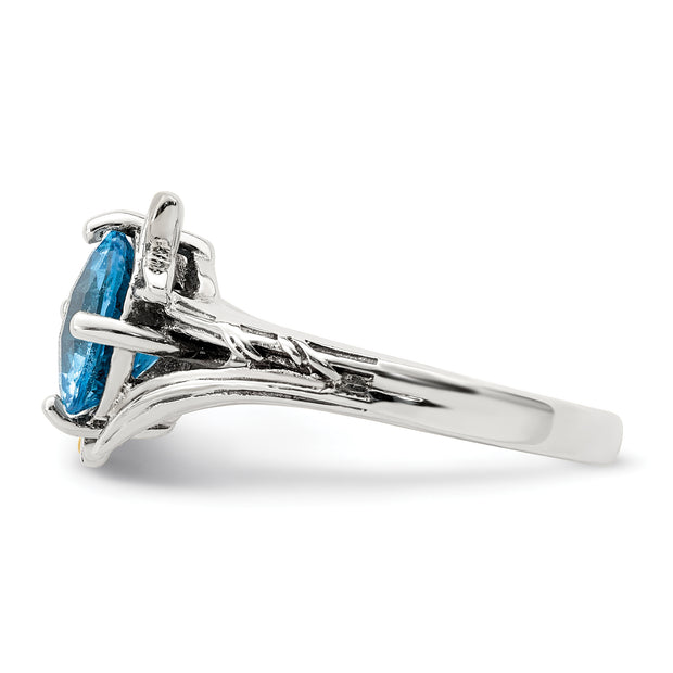Sterling Silver w/14K Leaves Round 1.92BT LS Blue Topaz Ring