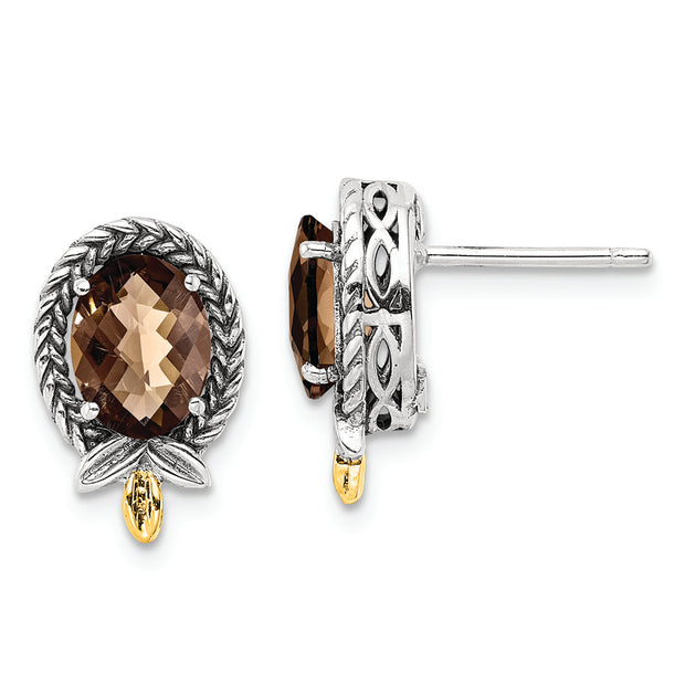 Sterling Silver w/14k Braided Oval 2.11SQ Post Earrings