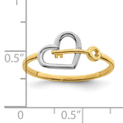 14k w/Rhodium Heart and Key Ring