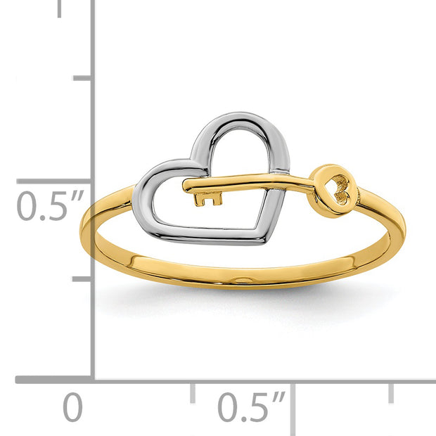 14k w/Rhodium Heart and Key Ring