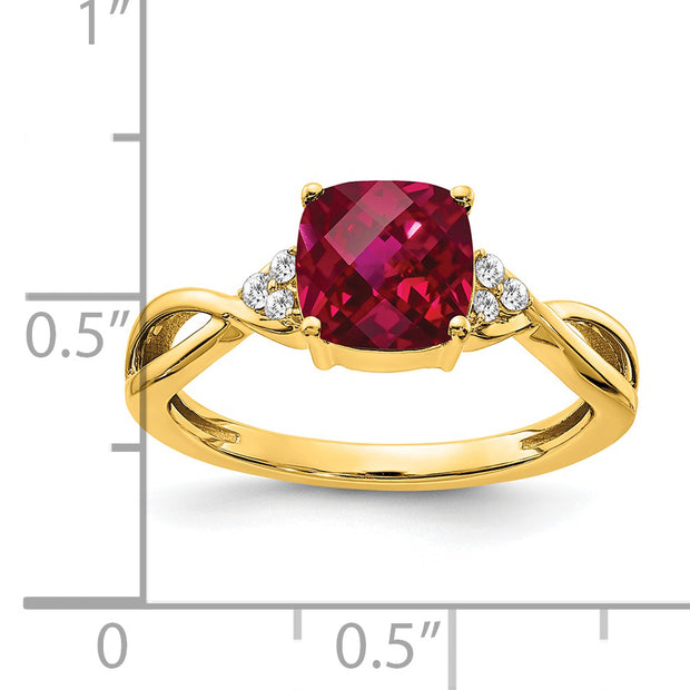 14k Checkerboard Created Ruby and Diamond Ring