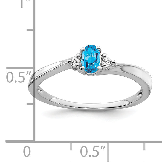14k White Gold Blue Topaz and Diamond Ring
