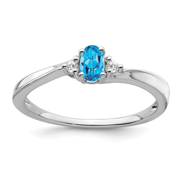 14k White Gold Blue Topaz and Diamond Ring