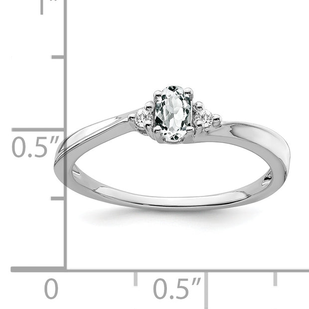 14k White Gold White Topaz and Diamond Ring