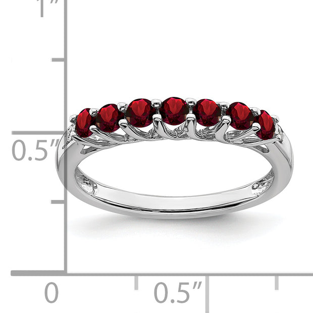 14k White Gold Garnet and Diamond 7-stone Ring