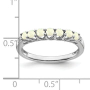 14k White Gold Created Opal and Diamond 7-stone Ring
