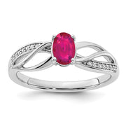 14k White Gold Polished Ruby and Diamond Ring