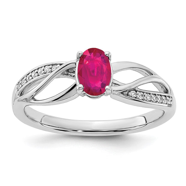 14k White Gold Polished Ruby and Diamond Ring