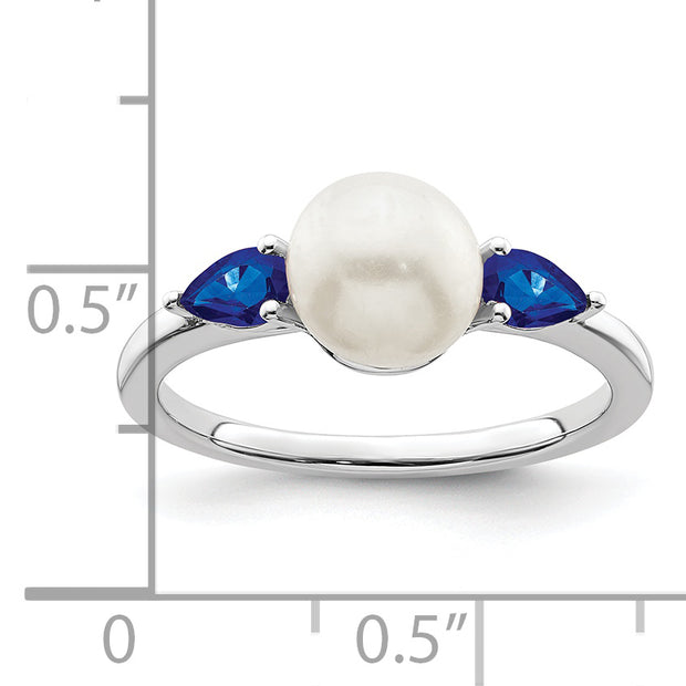 14k White Gold FWC Pearl and Sapphire Ring