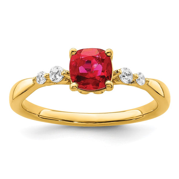14k Gold Polished Ruby and Diamond Ring