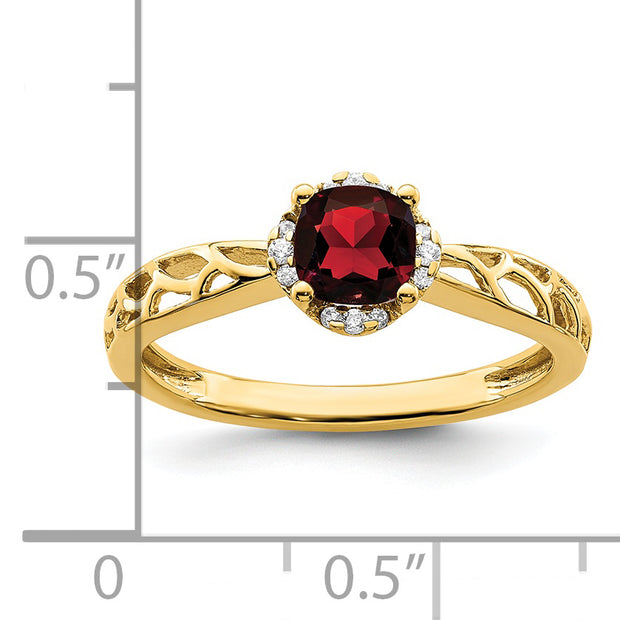 14k Gold Polished Garnet and Diamond Ring