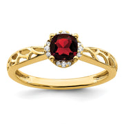 14k Gold Polished Garnet and Diamond Ring