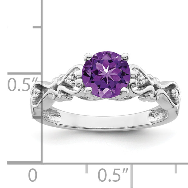 14k White Gold Polished Amethyst and Diamond Ring