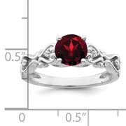 14k White Gold Polished Garnet and Diamond Ring