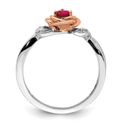 14K Two-tone White & Rose Ruby and Diamond Flower Ring