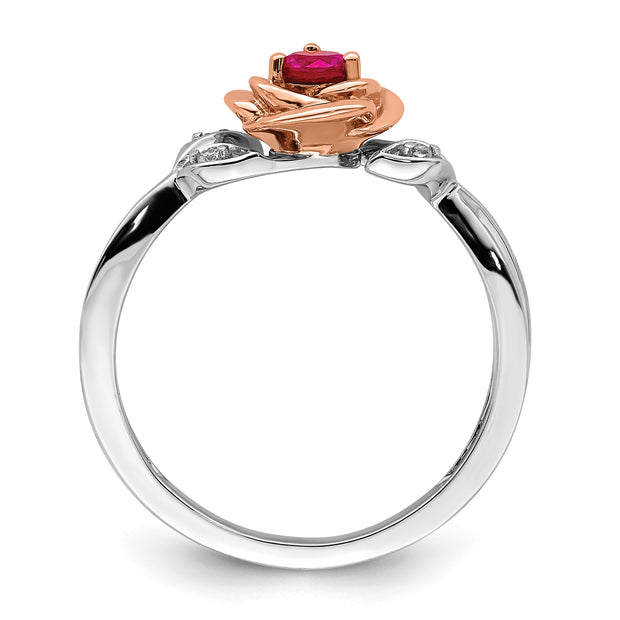 14K Two-tone White & Rose Ruby and Diamond Flower Ring