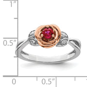 14K Two-tone White & Rose Ruby and Diamond Flower Ring