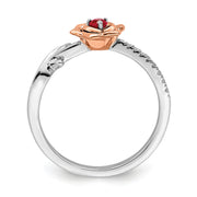 14K Two-tone White & Rose Ruby and Diamond Flower Ring