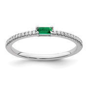 14k White Gold Polished Emerald and Diamond Ring