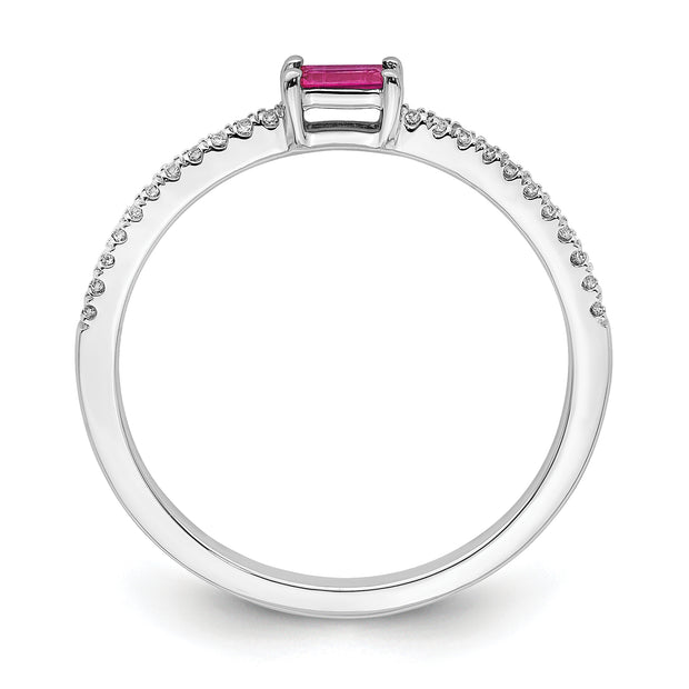 14k White Gold Polished Ruby and Diamond Ring