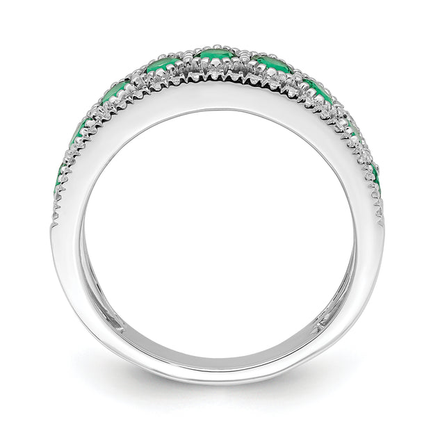 14k White Gold Polished Emerald and Diamond Ring