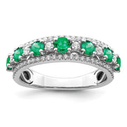 14k White Gold Polished Emerald and Diamond Ring