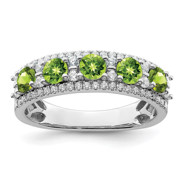 14k White Gold Polished Peridot and Diamond Ring