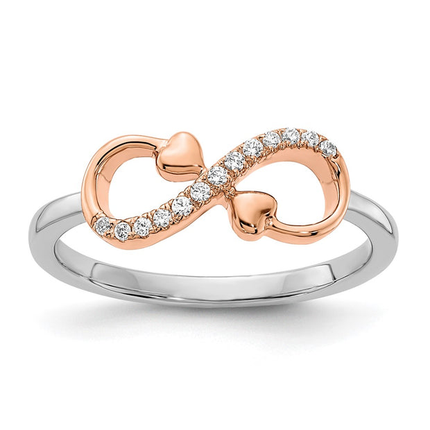 14k Two-tone White & Rose Polished Infinity Hearts Diamond Ring